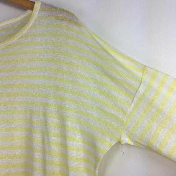New Nordstrom Signature 100% Linen Striped T-shirt Yellow White Top Small $129 - Picture 4 of 7